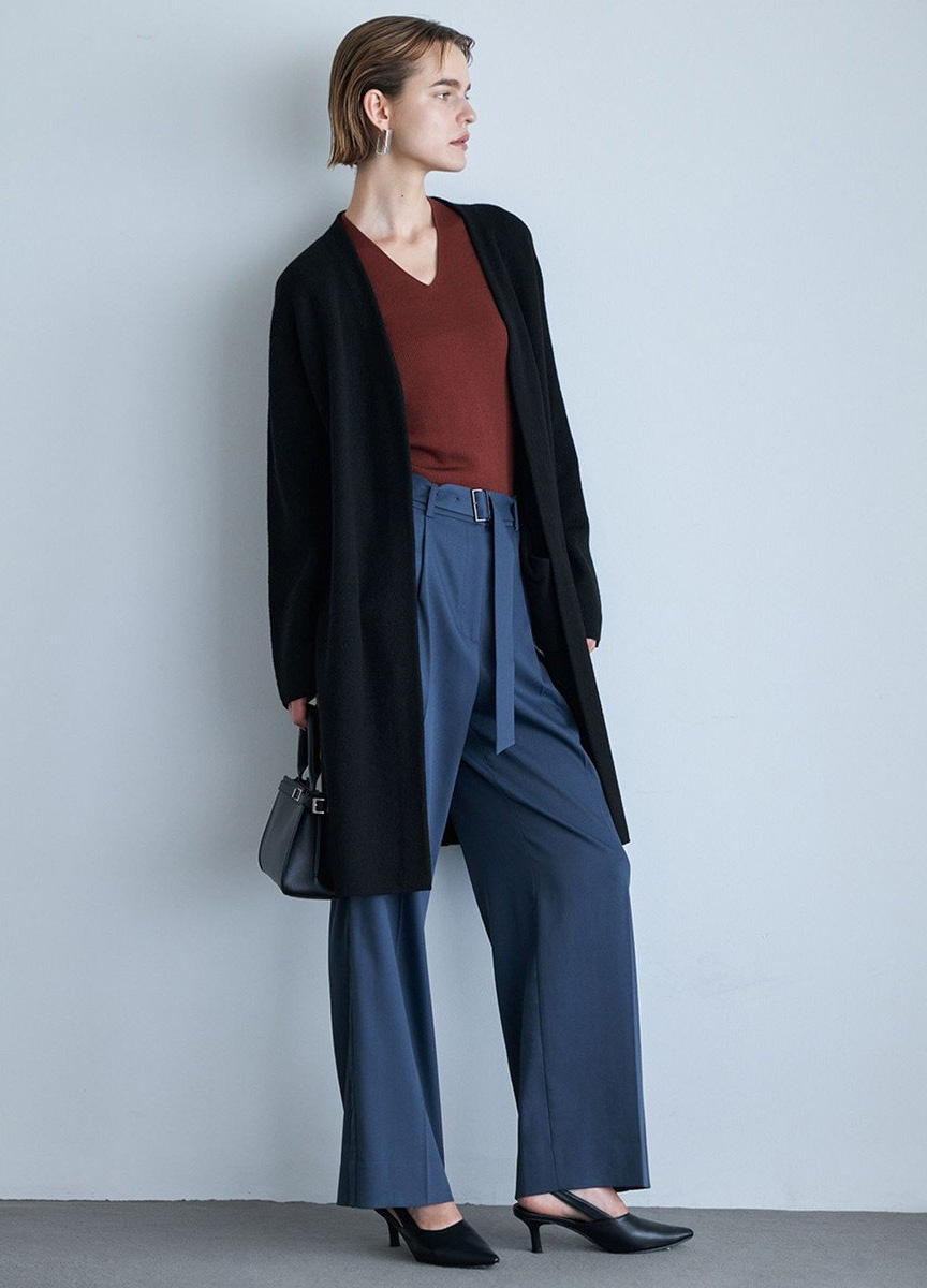 質感壓縮羊毛綁帶針織開襟